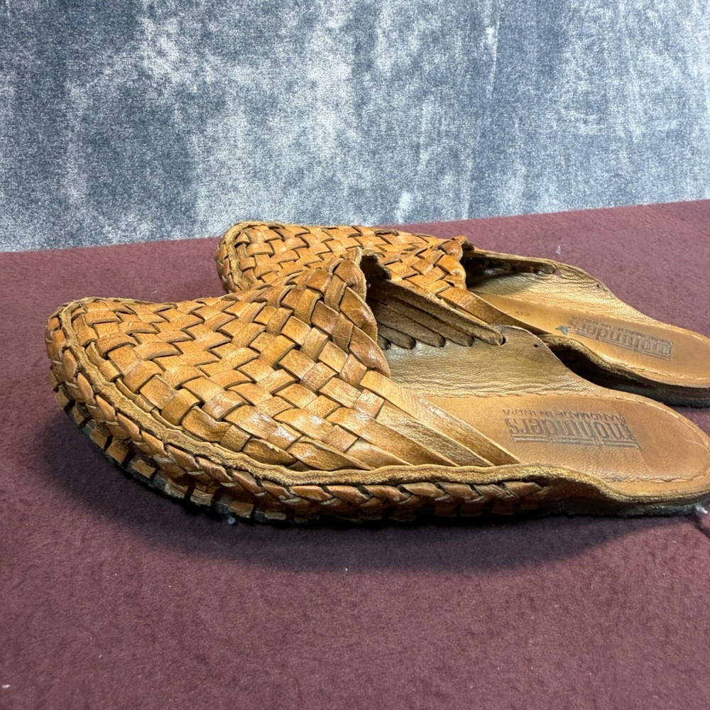 Mohinders City Slipper Women Tan Woven 6 Handmade Leather Mules Flats